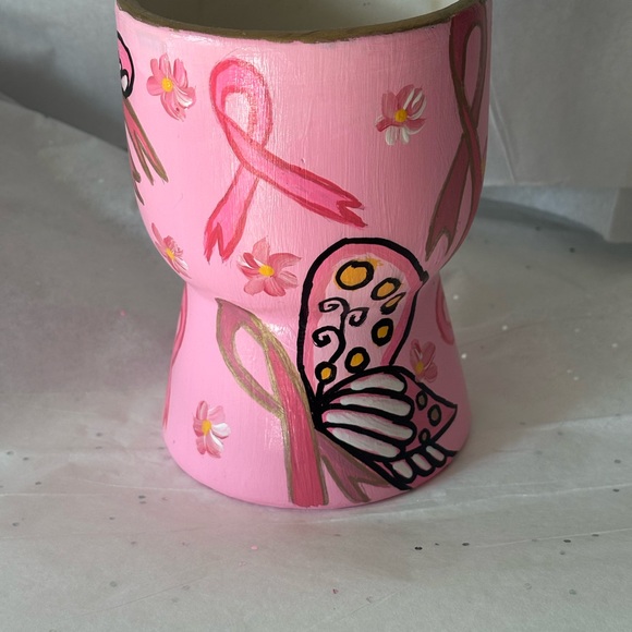Unique Hand Painted Breast Cancer Awareness Design Face Ceramic Planter Vase - Picture 2 of 4